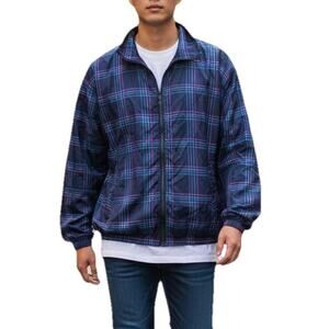 Vintage 80s Plaid Windbreaker Zip Jacket Men’s Small Sporty Grunge